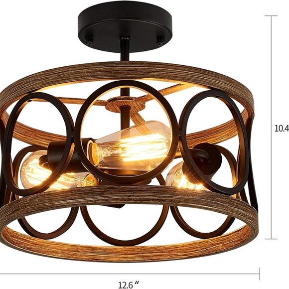 New Modern Farmhouse Ceiling Light Fixtures,3-Lights Black and Retro Wood Finish - Picture 6 of 8